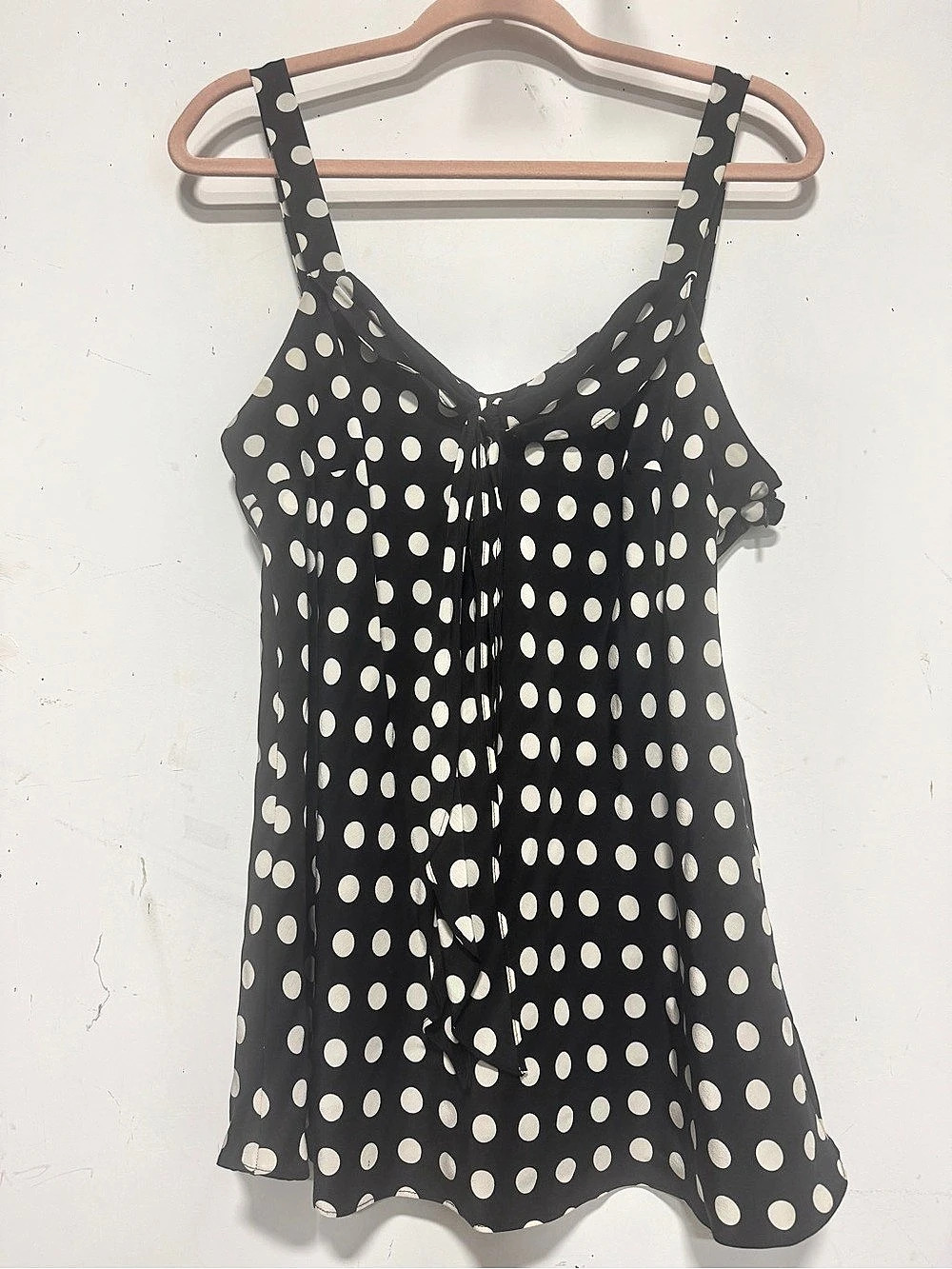 INC International Concepts Size 14 100% Silk Polka Dot Ruffle Tank Top
